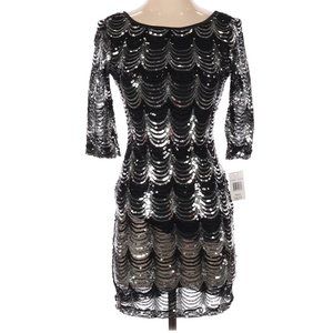 NWT Formal Long Sleeve Dress in Black/Silver Sequins Size S